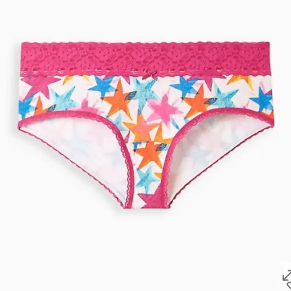 Torrid pink flow star COTTON MID-RISE CHEEKY LACE TRIM PANTY